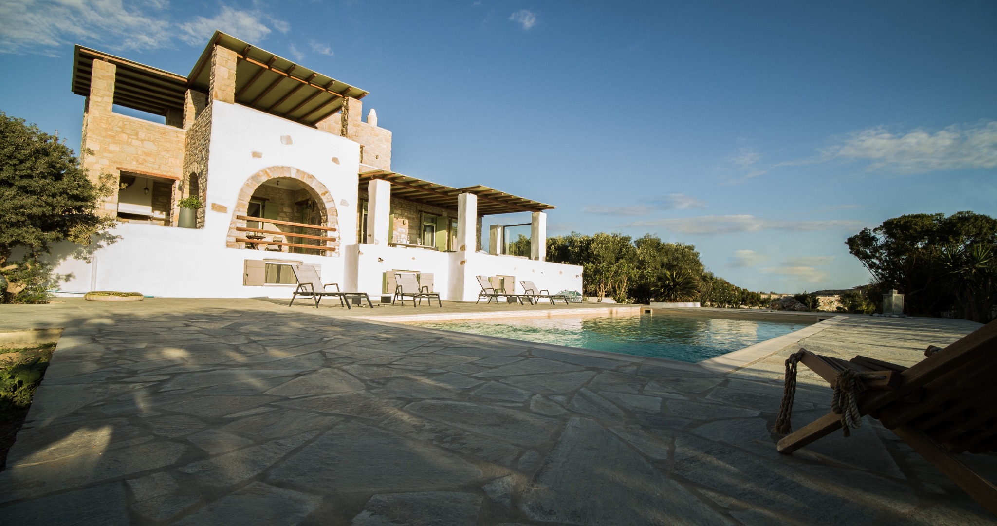 Lithos Private Estate wide view of villa and pool
